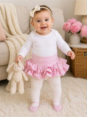 Juicy Couture Baby Pink Ruffle Skirt Leggings 6-9 Mos Tutu Pants Footed Outfit